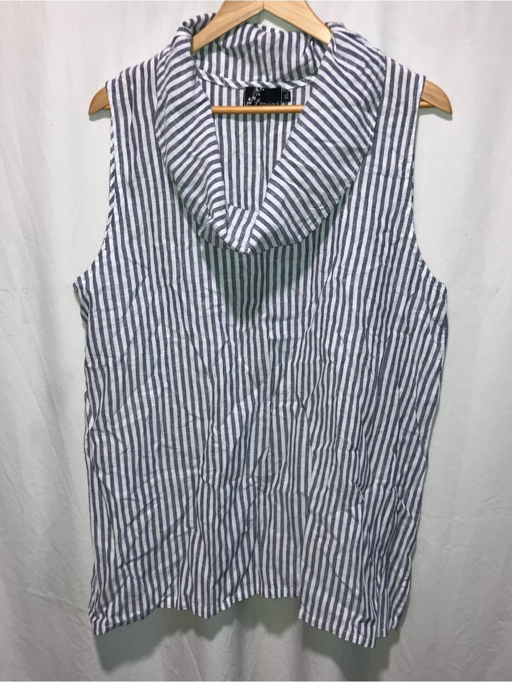 Sleeveless Striped Cowl Neck Top in White and Navy